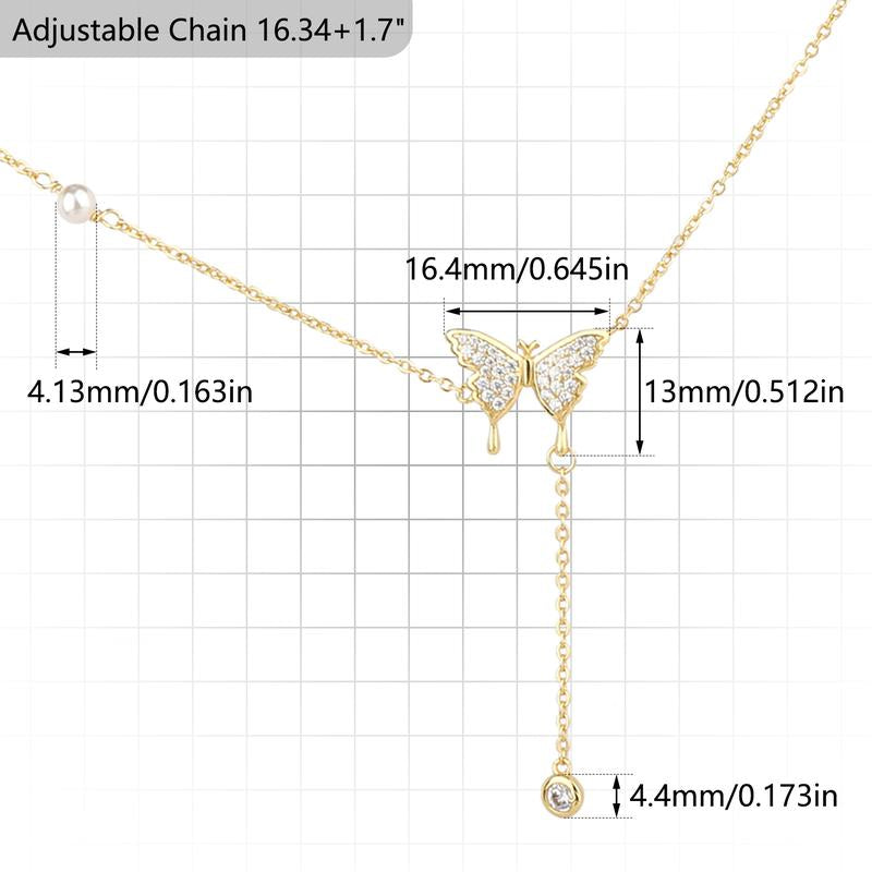 14K Gold Plated Butterfly Necklace for Women, Zirconia Dainty Necklace,Blissbling Jewelry Floating Necklace