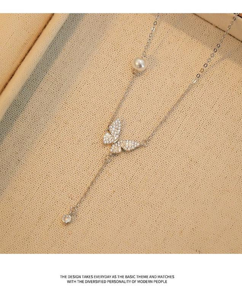 14K Gold Plated Butterfly Necklace for Women, Zirconia Dainty Necklace,Blissbling Jewelry Floating Necklace