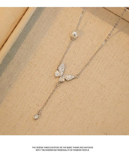 14K Gold Plated Butterfly Necklace for Women, Zirconia Dainty Necklace,Blissbling Jewelry Floating Necklace