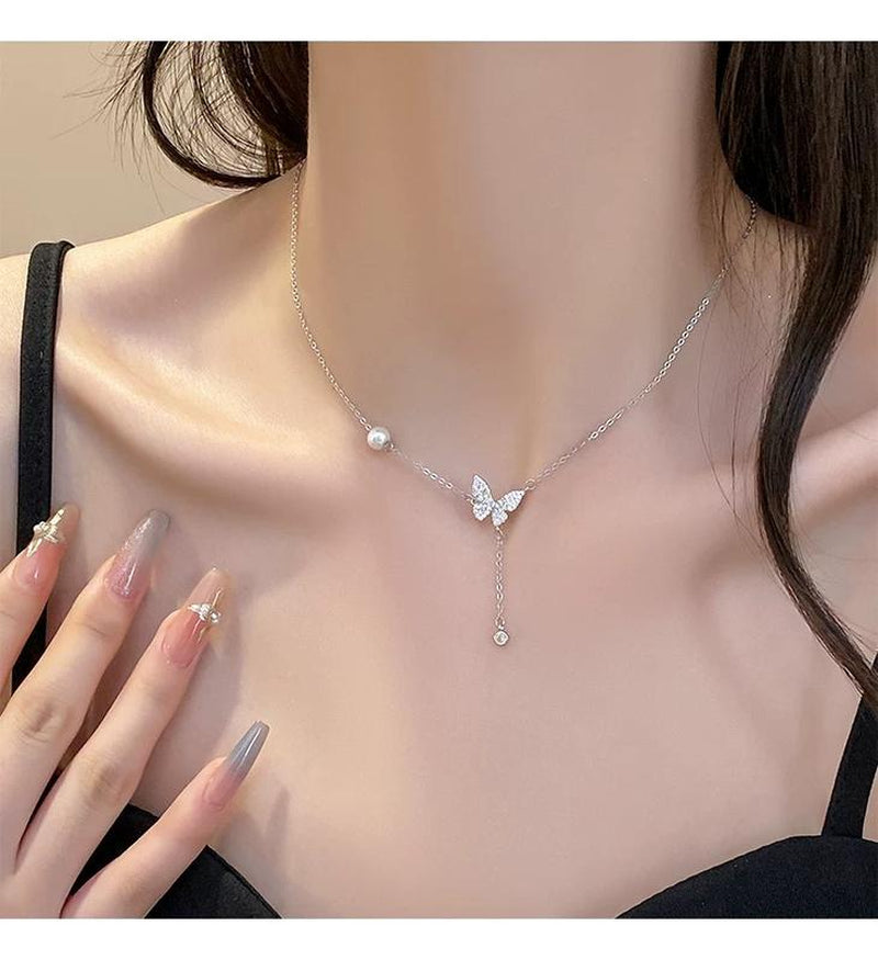 14K Gold Plated Butterfly Necklace for Women, Zirconia Dainty Necklace,Blissbling Jewelry Floating Necklace