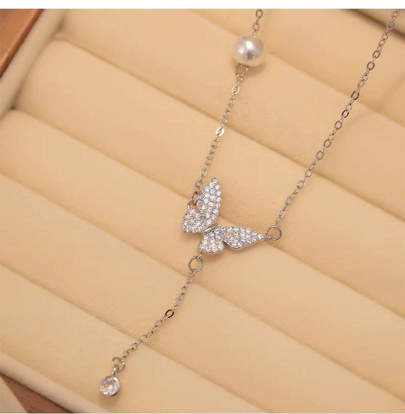 14K Gold Plated Butterfly Necklace for Women, Zirconia Dainty Necklace,Blissbling Jewelry Floating Necklace