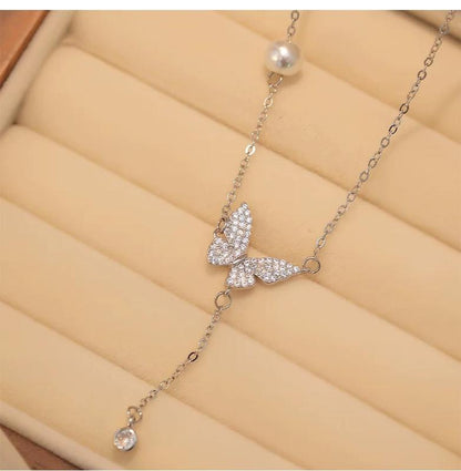 14K Gold Plated Butterfly Necklace for Women, Zirconia Dainty Necklace,Blissbling Jewelry Floating Necklace